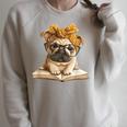 Cute Pug Reading Dog Book Lover Animal Graphic Baby Portrait Raglan Sleeve Sweatshirt Heather Forest