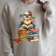 Cute Reading Chicken With Glasses Books Bookworm Reader Raglan Sleeve Sweatshirt Heather Forest