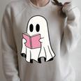 Cute Retro Reading Book Library Ghost Costume Raglan Sleeve Sweatshirt Heather Forest