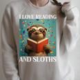 Cute Sloth Reading Book School Librarian Teacher Student Raglan Sleeve Sweatshirt Heather Forest