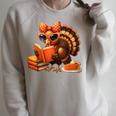 Cute Turkey Reading Book Lovers Bow Thanksgiving Raglan Sleeve Sweatshirt Heather Forest