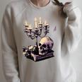 Dark Academia Aesthetic Gothic Book Candle Skull Red Rose Raglan Sleeve Sweatshirt Heather Forest