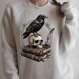 Dark Academia Raven Skull Books Raglan Sleeve Sweatshirt Heather Forest