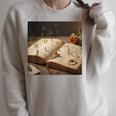 Dark Academia Vintage Book And Floating Letters Graphic Raglan Sleeve Sweatshirt Heather Forest
