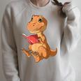 Dinosaur Reading Book Dino Reading Book Lovers Book Readers Raglan Sleeve Sweatshirt Heather Forest