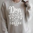 Dogs Books & Coffee Puppy Dog Coffee Book Lover Raglan Sleeve Sweatshirt Heather Forest