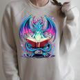 Dragon Reading Book Lover Raglan Sleeve Sweatshirt Heather Forest