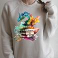Dragons And Books Watercolor Fantasy Dragon Lover Theme Raglan Sleeve Sweatshirt Heather Forest