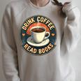 Drink Coffee Read Books Lover Vintage Quote Retro Saying Fun Raglan Sleeve Sweatshirt Heather Forest