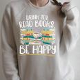 Drink Tea Read Books Be Happy Bibliophile Abibliophobia Raglan Sleeve Sweatshirt Heather Forest
