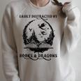 Easily Distracted By Books & Dragons Librarian Book Lover Raglan Sleeve Sweatshirt Heather Forest