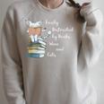 Easily Distracted By Books Wine And Cats Lover Raglan Sleeve Sweatshirt Heather Forest