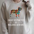 Easily Distracted By Bulldogs & Books Lover Pet Pup Raglan Sleeve Sweatshirt Heather Forest