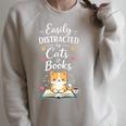 Easily Distracted By Cats And Books Cat & Book Lover Raglan Sleeve Sweatshirt Heather Forest