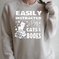 Easily Distracted By Cats And Books Books Cat Book Lover Raglan Sleeve Sweatshirt Heather Forest