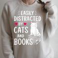 Easily Distracted By Cats And Books Cat Lover Raglan Sleeve Sweatshirt Heather Forest