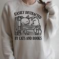 Easily Distracted By Cats And Books Shirt Cat And Book Lover Raglan Sleeve Sweatshirt Heather Forest