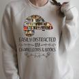 Easily Distracted By Chameleons And Books Raglan Sleeve Sweatshirt Heather Forest