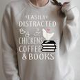 Easily Distracted By Chickens And Coffee And Books Raglan Sleeve Sweatshirt Heather Forest