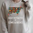 Easily Distracted By Cows & Books Lover Heifer Farm Raglan Sleeve Sweatshirt Heather Forest