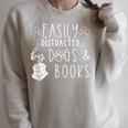 Easily Distracted By Dogs & Books Lover Reading Raglan Sleeve Sweatshirt Heather Forest