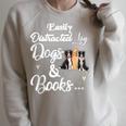 Easily Distracted By Dogs And Books Tee Raglan Sleeve Sweatshirt Heather Forest