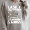 Easily Distracted By Dragons And Books Fantasy Book Lover Raglan Sleeve Sweatshirt Heather Forest