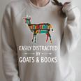 Easily Distracted By Goats & Books Lover Sheep Kid Raglan Sleeve Sweatshirt Heather Forest