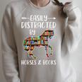 Easily Distracted By Horse And Books Nerds Horse Lovers Raglan Sleeve Sweatshirt Heather Forest