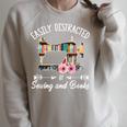 Easily Distracted By Sewing And Books Quilters Raglan Sleeve Sweatshirt Heather Forest