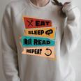 Eat Sleep Read Repeat Reading Books Reader Bookworm Raglan Sleeve Sweatshirt Heather Forest