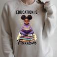 Education Is Freedom African American Girl Reading Book Raglan Sleeve Sweatshirt Heather Forest