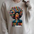 Education Is Freedom History Month Teacher Books Afro For Men Women Raglan Sleeve Sweatshirt Heather Forest