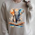 Elephant Reading Book Animal Art Print Graphic Raglan Sleeve Sweatshirt Heather Forest Elephant Reading Book Animal Art Print Graphic Raglan Sleeve Sweatshirt Heather Forest