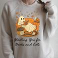Fall Cat Ghosting You For Book Halloween Ghost Reading Raglan Sleeve Sweatshirt Heather Forest