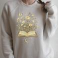 Fantasy Book Flowers Celestial Garden Stars Moon Reading Raglan Sleeve Sweatshirt Heather Forest