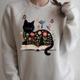 Floral Cat Reading Book Kitten Illustration Raglan Sleeve Sweatshirt Heather Forest Floral Cat Reading Book Kitten Illustration Raglan Sleeve Sweatshirt Heather Forest