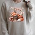 Fox And Book Lover Graphic For Women And Spring Pink Flower Raglan Sleeve Sweatshirt Heather Forest