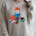 Fox Nerd Reading Books Bookworm Library Book Raglan Sleeve Sweatshirt Heather Forest