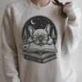 French Bulldog Reading Book Coffee Sky Glasses Raglan Sleeve Sweatshirt Heather Forest