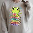 Frog Reading Books Bookworm Librarian Raglan Sleeve Sweatshirt Heather Forest