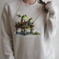 Frog Toad Fishing Vintage Classic Book Frog Raglan Sleeve Sweatshirt Heather Forest