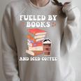 Fueled By Books And Iced Coffee Coffee Read Book Lover Raglan Sleeve Sweatshirt Heather Forest