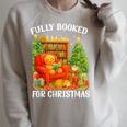 Fully Booked For Christmas Holiday Book Lover Santa Raglan Sleeve Sweatshirt Heather Forest