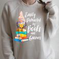 Garden Gnome Easily Distracted By Books Gnomes Raglan Sleeve Sweatshirt Heather Forest