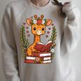 Giraffe Reading Book Graphic Giraffe With Book Floral Raglan Sleeve Sweatshirt Heather Forest