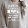 Girl Who Loved Books Cats And Dragons Reading Lover Raglan Sleeve Sweatshirt Heather Forest