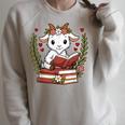 Goat Reading Book Graphic Goat With Book Floral Raglan Sleeve Sweatshirt Heather Forest