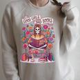 Good Girl Read Bad Books Skeleton Reading Bookworm Raglan Sleeve Sweatshirt Heather Forest