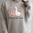 Goose Reading Romance Book Recess Bookworm Raglan Sleeve Sweatshirt Heather Forest
